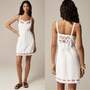 J. Crew White Dress with Pink Floral Embroidery